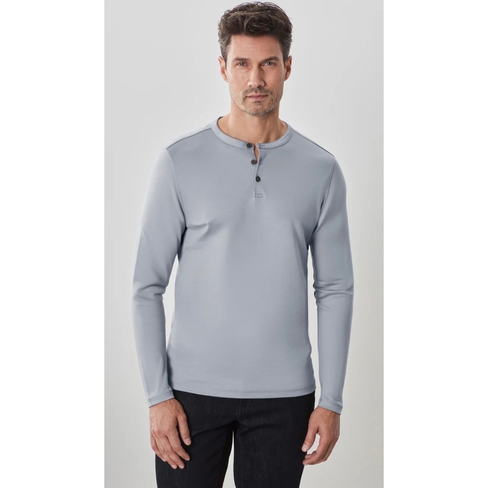 Robert Barakett Mens Long Sleeve Henley Shirt Mount Grey Pima Cotton XL New